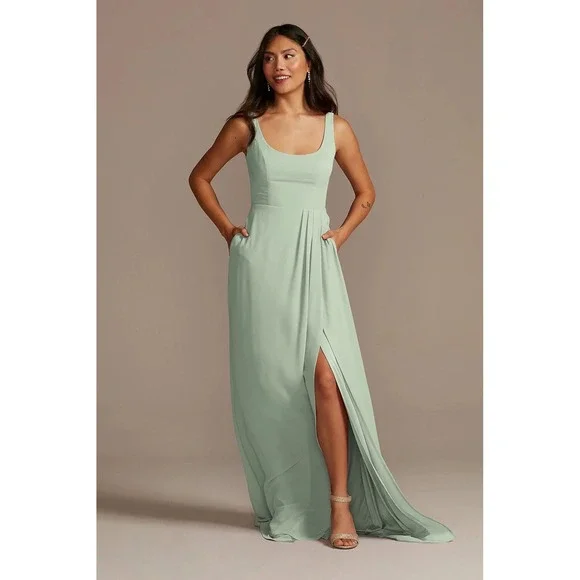 Celebrate DB Studio Dusty Sage As Is Chiffon Tank Scoop Neck Dress Size 12 - Picture 1 of 14